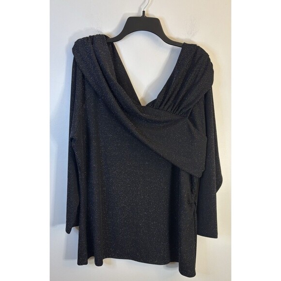 LANE BRYANT Off the Shoulder Illusion Top Black Sparkle 22/24 Long Sleeve Party - Picture 4 of 15